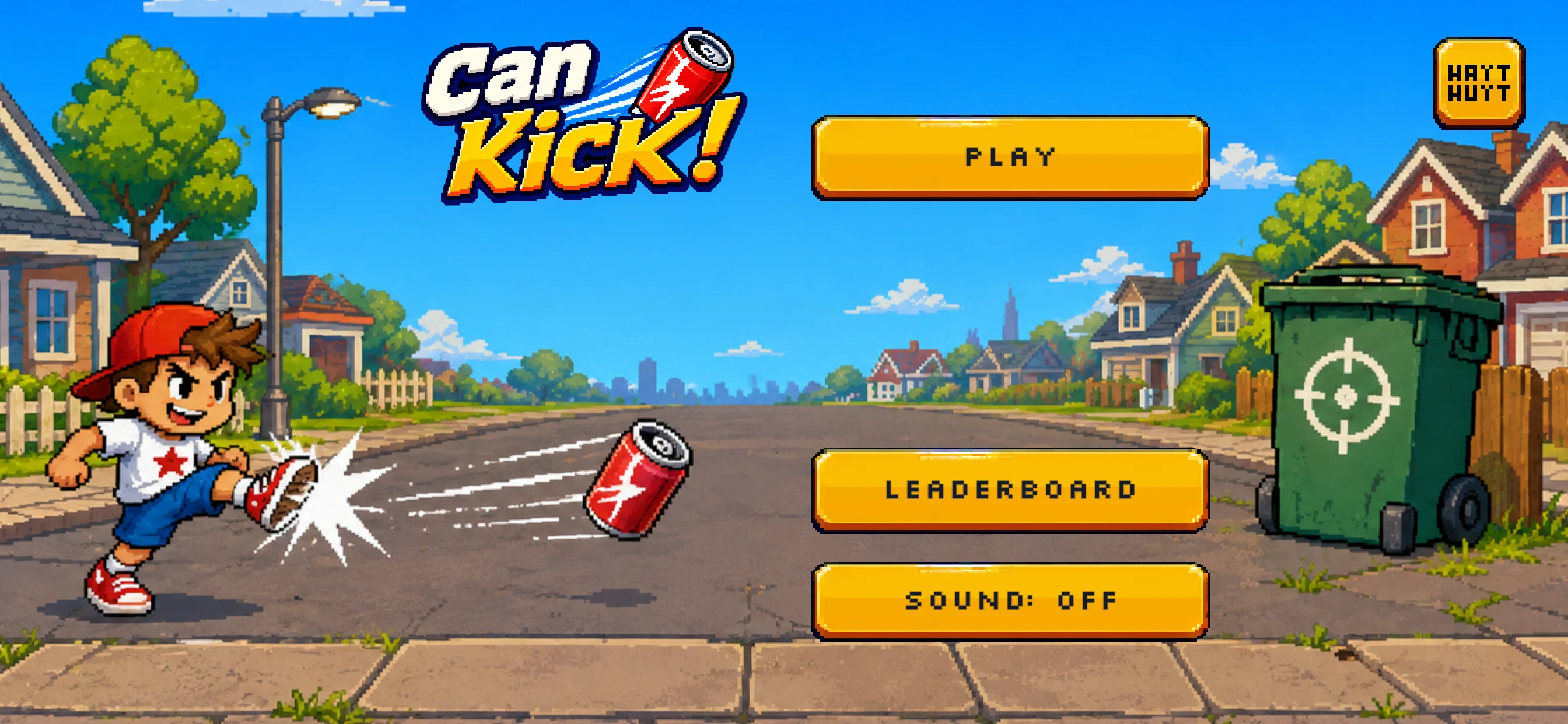 Can Kick ana menüsünde çocuk karakter kutuya tekme atmaya hazırlanıyor